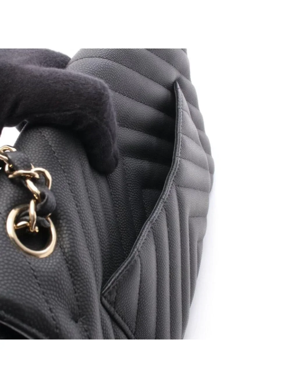 Chanel Shoulder Bag Chevron Stitch Double Flap Matte Black Caviar Leather